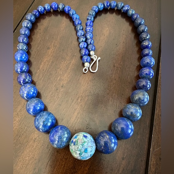 Jay King Lapis Lazuli and Micro Opal Necklace with Sterling Silver Clasp. - Picture 4 of 6
